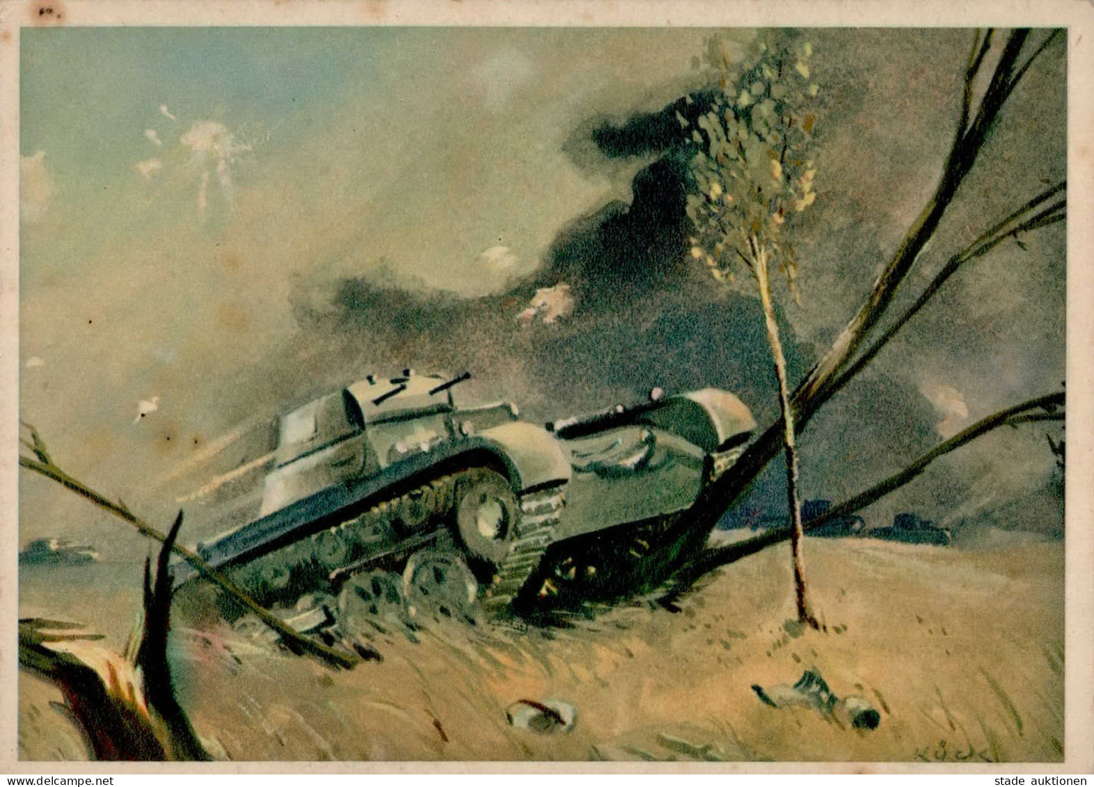 Panzer WK II Sign. Kück Künstlerkarte I-II (VS/RS Fleckig) Réservoir - Guerre 1939-45
