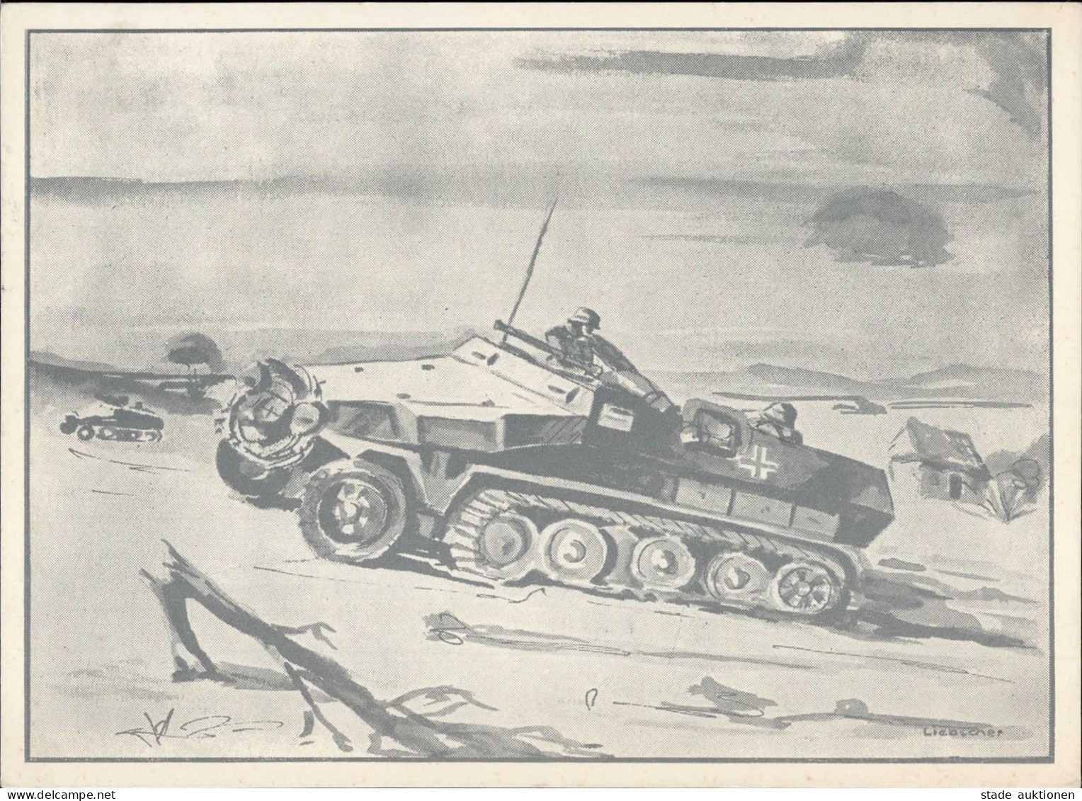 Panzer WK II Sign. Liebscher Künstlerkarte I-II (Ecke Gestaucht) Réservoir - War 1939-45