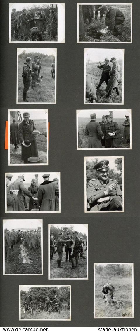 WK II Album Mit 87 Fotos Von Soldaten Auf Der Jagd U.a. Auch Ein Ritterkreuzträger , Dazu Ein Wehrmachtsjagdschein Von 1 - Guerra 1939-45