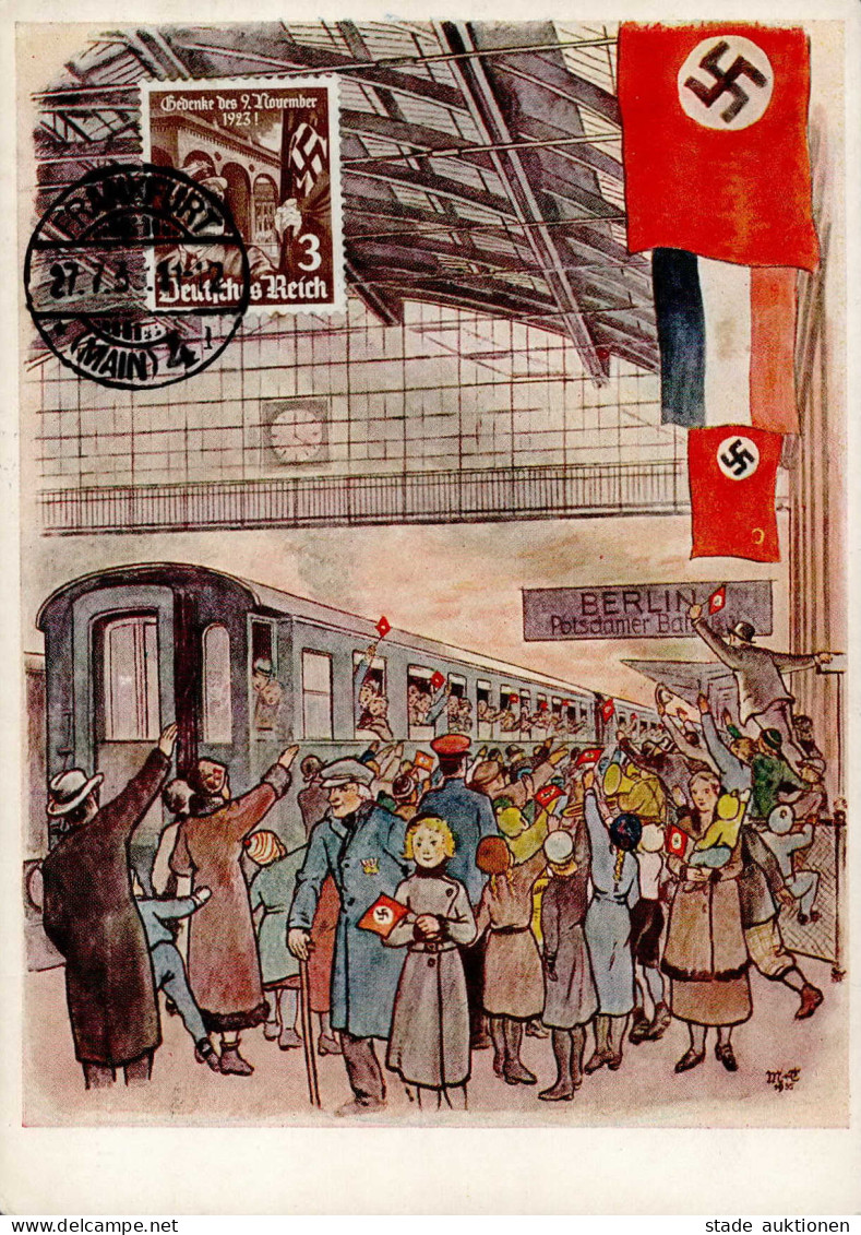 WK II Berlin Potsdamer Bahnhof Eisenbahn Reisen Zu Lande Einst Und Jetzt - Nr. 11 Mit Kraft Durch Freude I-II (Ecken Abg - War 1939-45