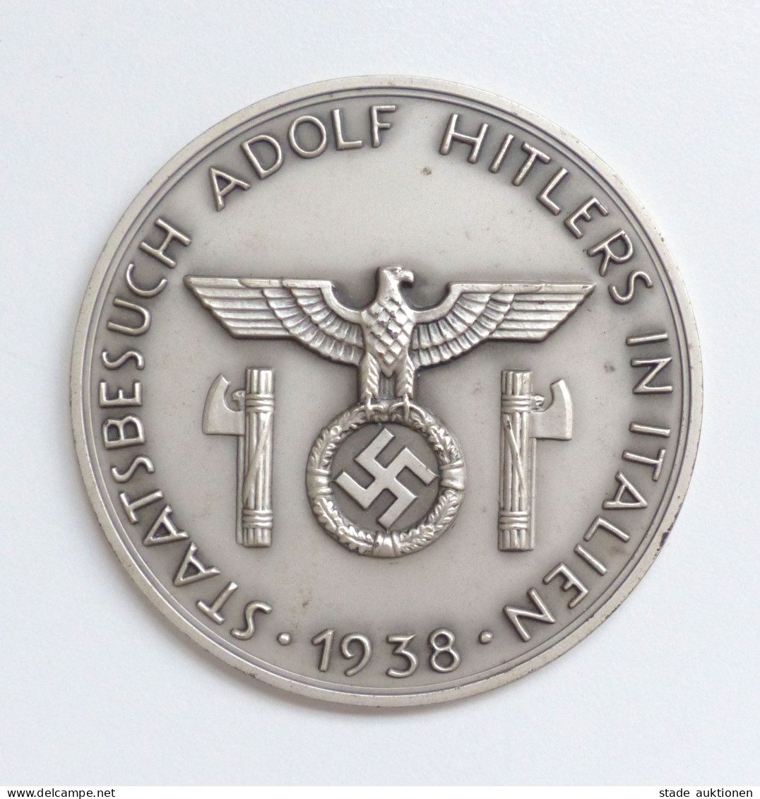 WK II Orden Gedenk Medaille (Kupfer-versilbert) Auf Den Staatsbesuch Adolf Hitlers In Italien 1938  70mm Durchm. - Weltkrieg 1939-45