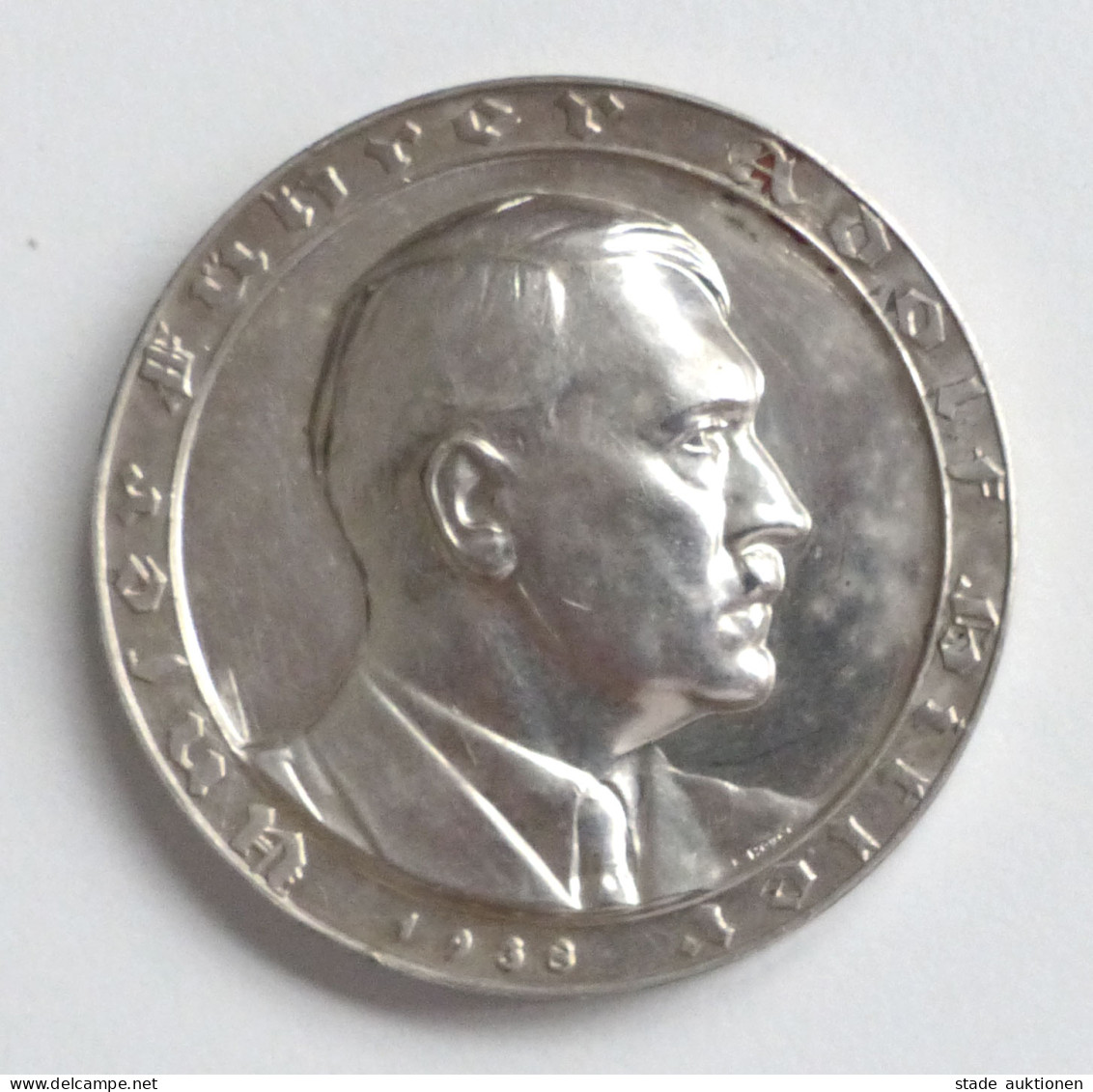 WK II Orden Gedenk Medaille (Silber 835er, 24,5 G) Unser Führer Adolf Hitler 1938, 35mm Durchm. - War 1939-45