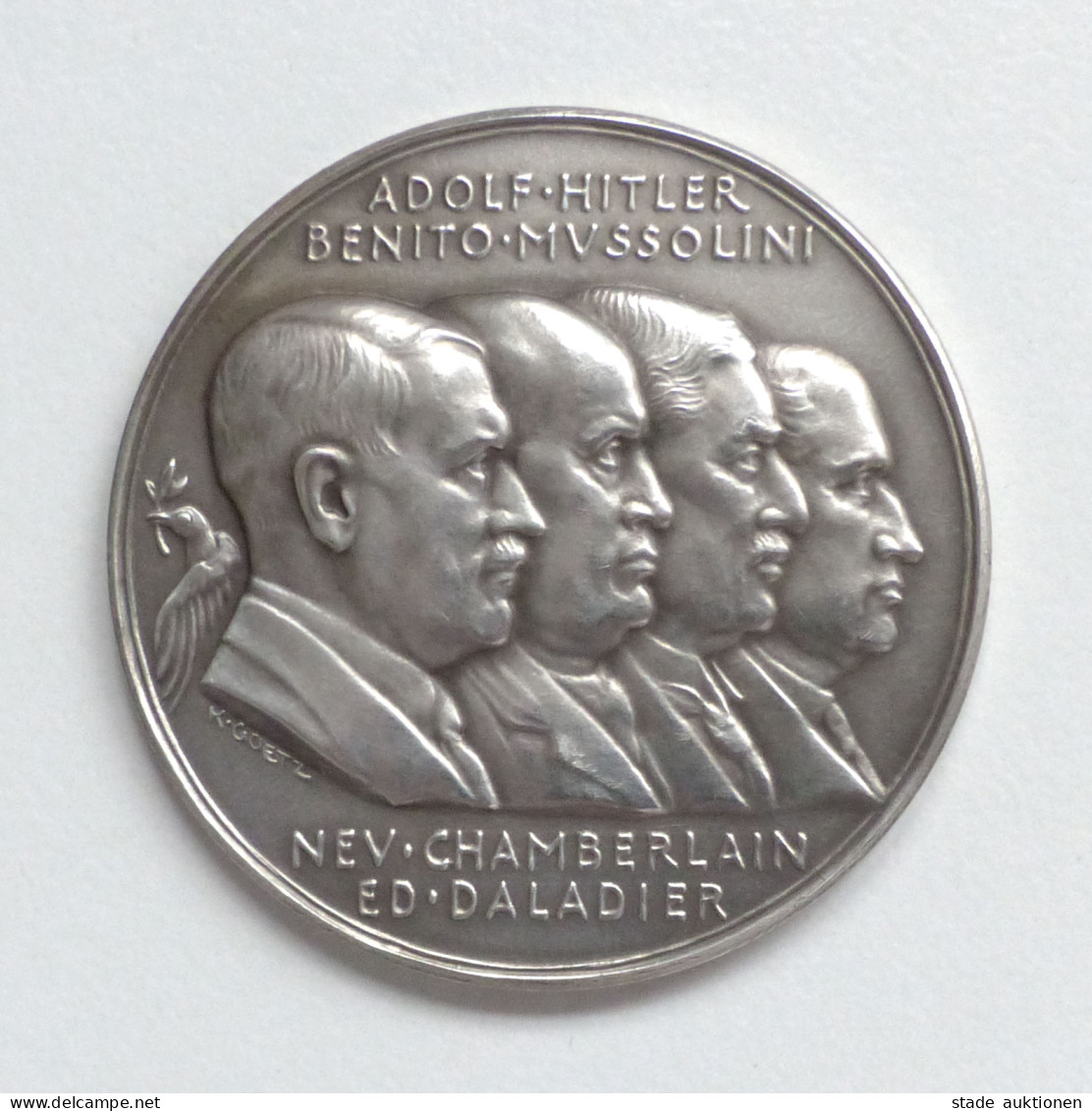 WK II Orden Gedenk Medaille (Silber 900er, 19g.) Auf Die Münchner Abmachungen Im Führerhaus 1938, 36mm Durchm. - Weltkrieg 1939-45