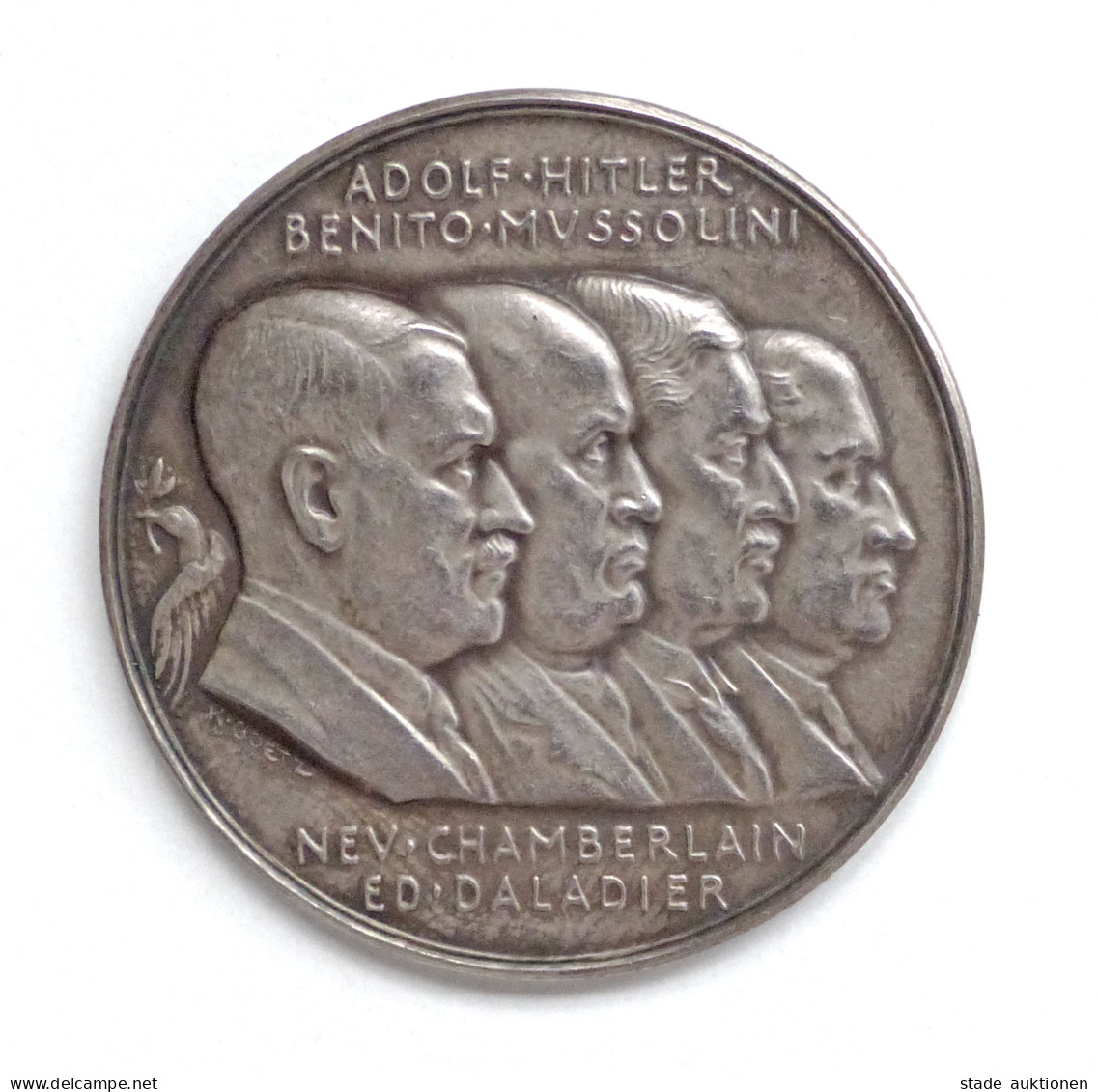 WK II Orden Gedenk Medaille (Silber 900er, 19g.) Auf Die Münchner Abmachungen Im Führerhaus 1938, 35mm Durchm. - Weltkrieg 1939-45