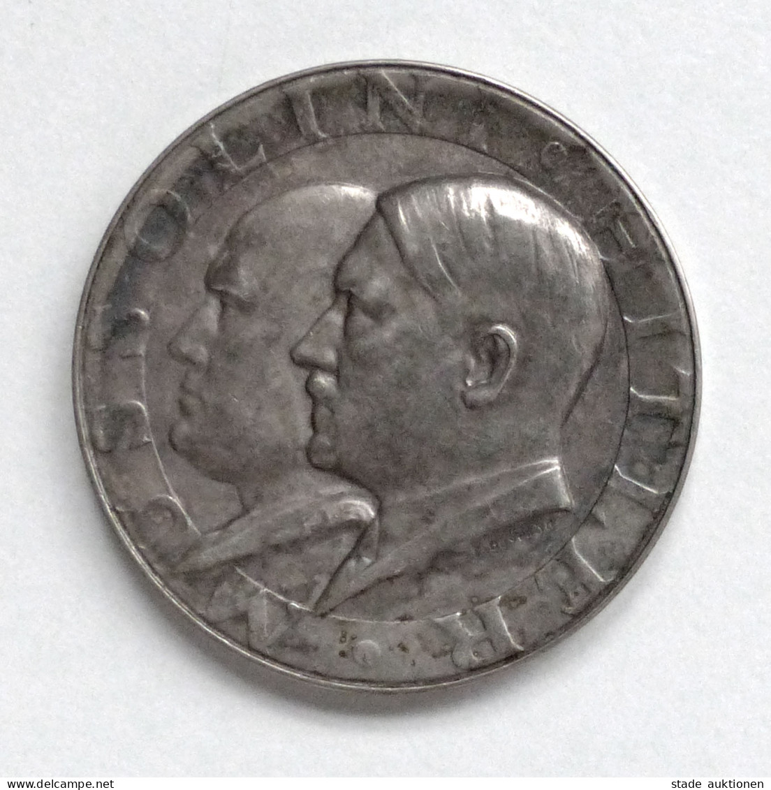 WK II Orden Gedenk Medaille (Silber, 25g.) Zum Staats Treffen Mussolini Hitler 1938, 35mm Durchm. - Guerra 1939-45