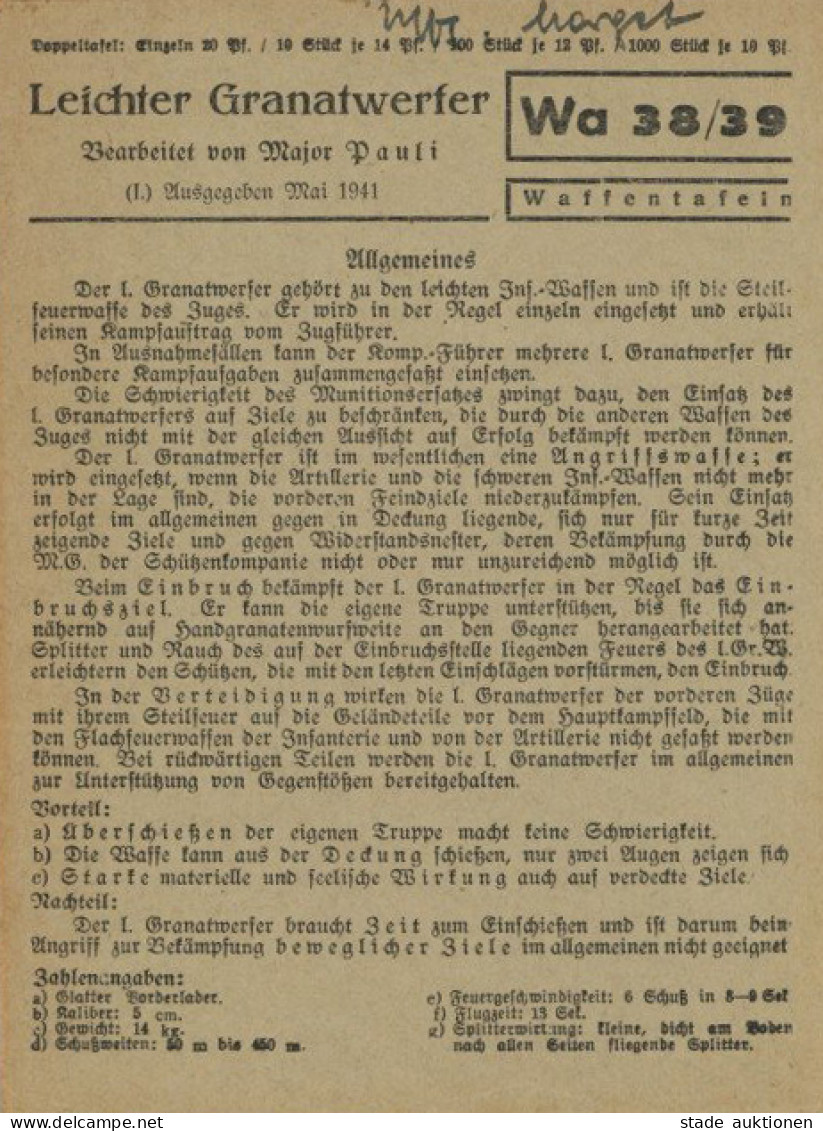 Buch WK II Beschreibung Leichter Granatwerfer 1941 Waffentafel Wa 38/39 - 5. Zeit Der Weltkriege