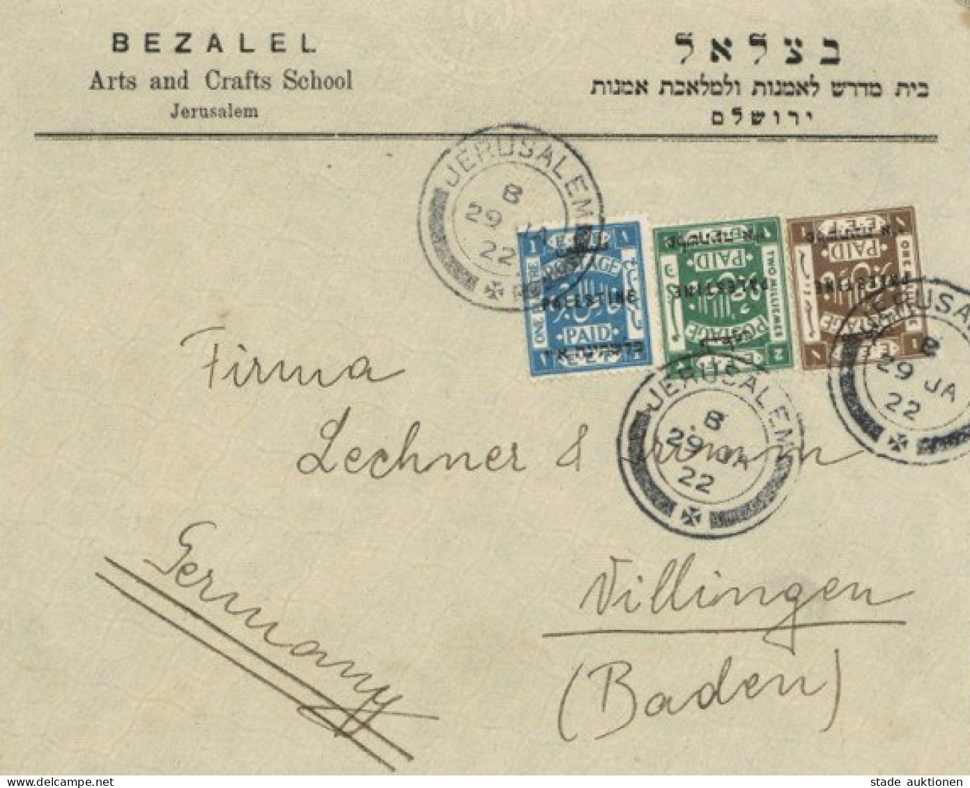 Judaika Brief Palästina Jerusalem Bezalel Arts And Crafts School (englisch U. Hebräisch) Nach Deutschland 1922 II (Rückl - Judaika