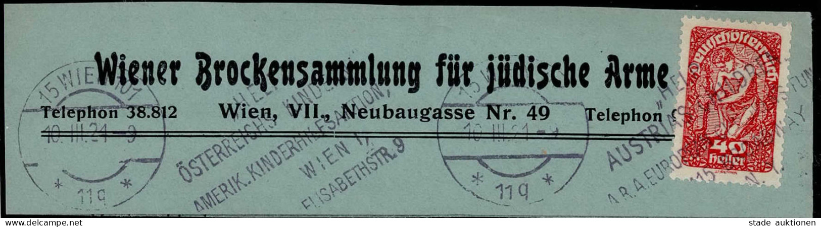 Judaika Brockensammlung Für Jüdische Arme Wien-Neubau (VII.) 1921 Briefausschnitt Judaisme - Giudaismo