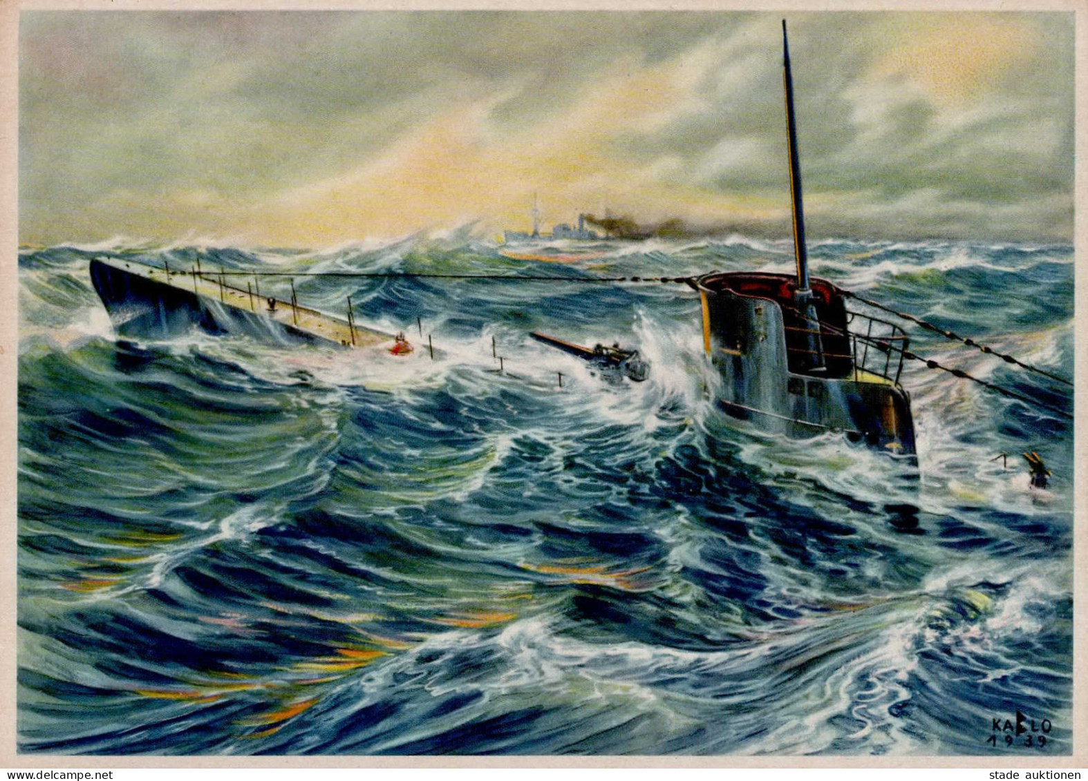 U-Boot Künstlerkarte Sign. 1939 Auftauchendes U-Boot I- - Sous-marins