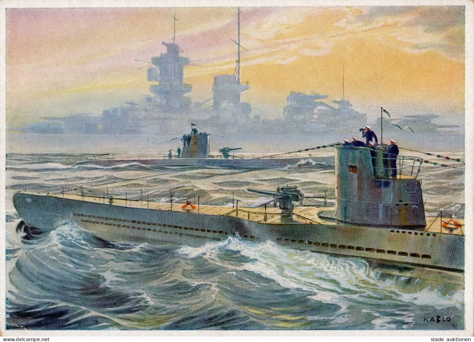 U-Boot Wehrmacht-Postkarte Sign. Blossfeld I-II - Submarines