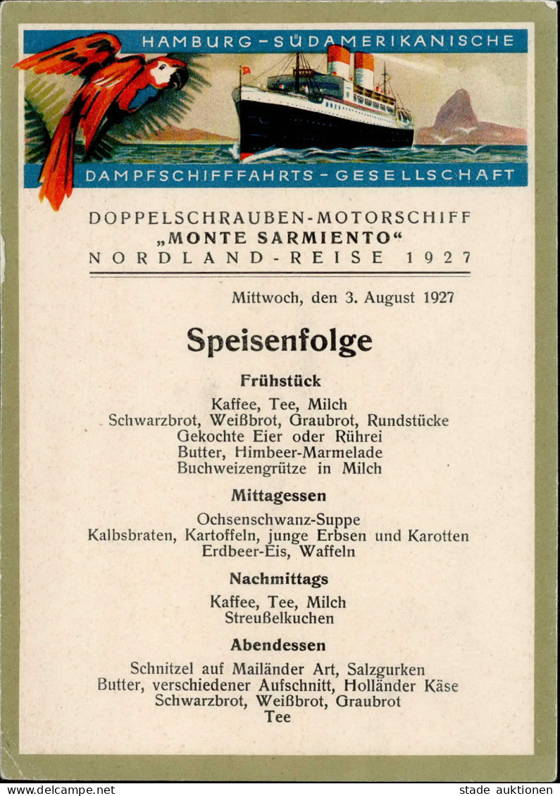 Monte Sarmiente Speisenfolge Nordland-Reise 1927 I-II (Eckbug) - Other & Unclassified