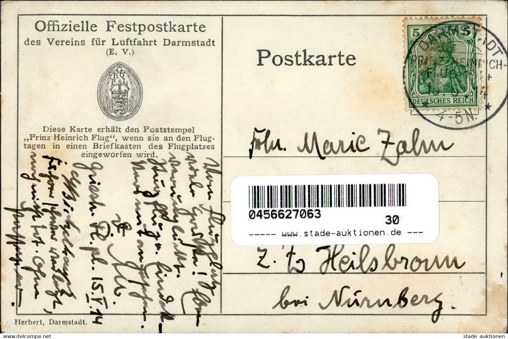 DARMSTADT - Offiz. Festpostkarte PRINZ HEINRICH FLUG 1914 HAUPT-ETAPPE DARMSTADT Mit S-o V. 15.5.1914 I-II - Sonstige & Ohne Zuordnung