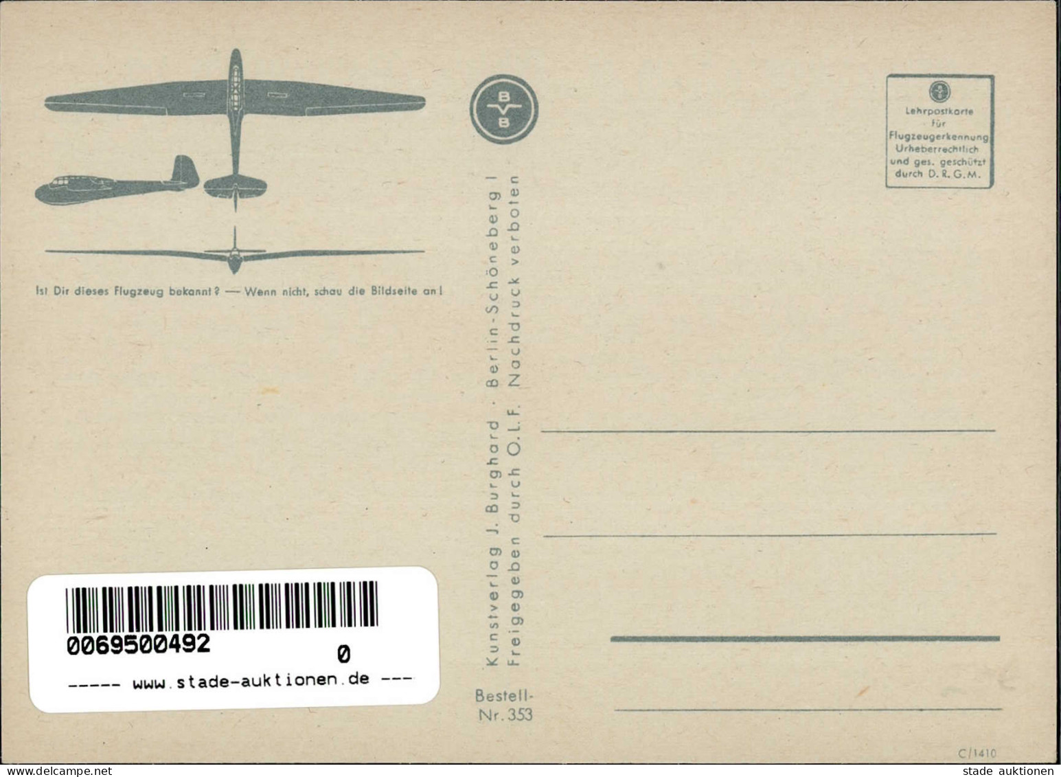 Flugzeug WK II Doppelsitzer Leistungs-Segelflugzeug Kranich I Planeur Aviation - 1939-1945: II Guerra