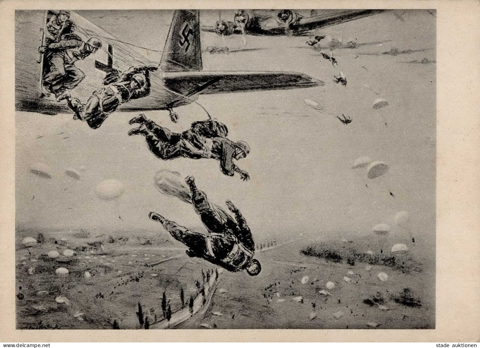 Flugzeug WK II Fallschirmjäger Theo Matejko Künstlerkarte I-II (Ecke Gestaucht) Aviation - 1939-1945: II Guerra