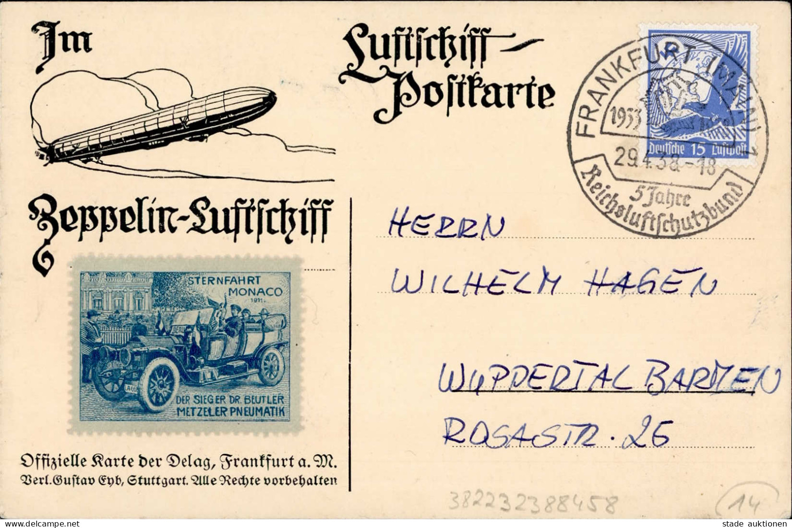 DELAG-Karte (Blick Auf Holnis) Mit Luftpost-Marke Und Sonderstempel 1938 - Aeronaves