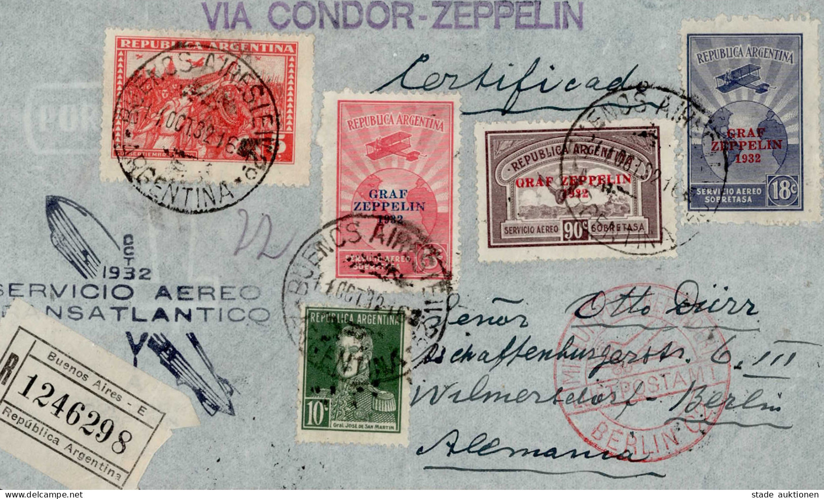 Zeppelin 8. Südamerikafahrt 1932 Argentinische Post Kpl. Satzfrankatur MiF Dirigeable - Aeronaves