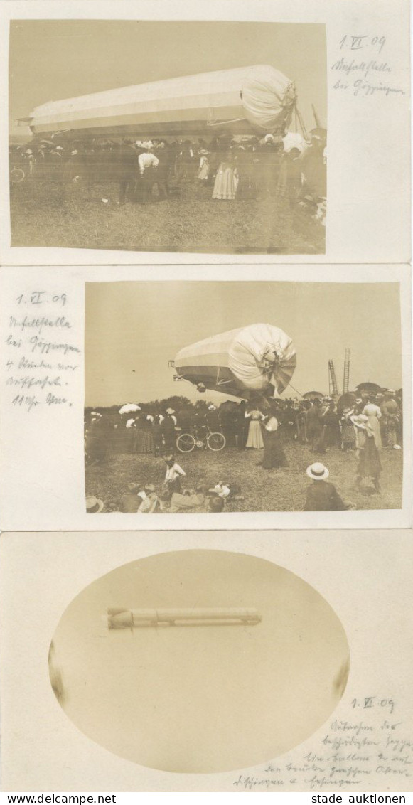 Zeppelin LZ5 Göppingen Beschädigter Zeppelin Am 1.6.1909 Lot Mit 3 Foto-AK Dirigeable - Dirigibili