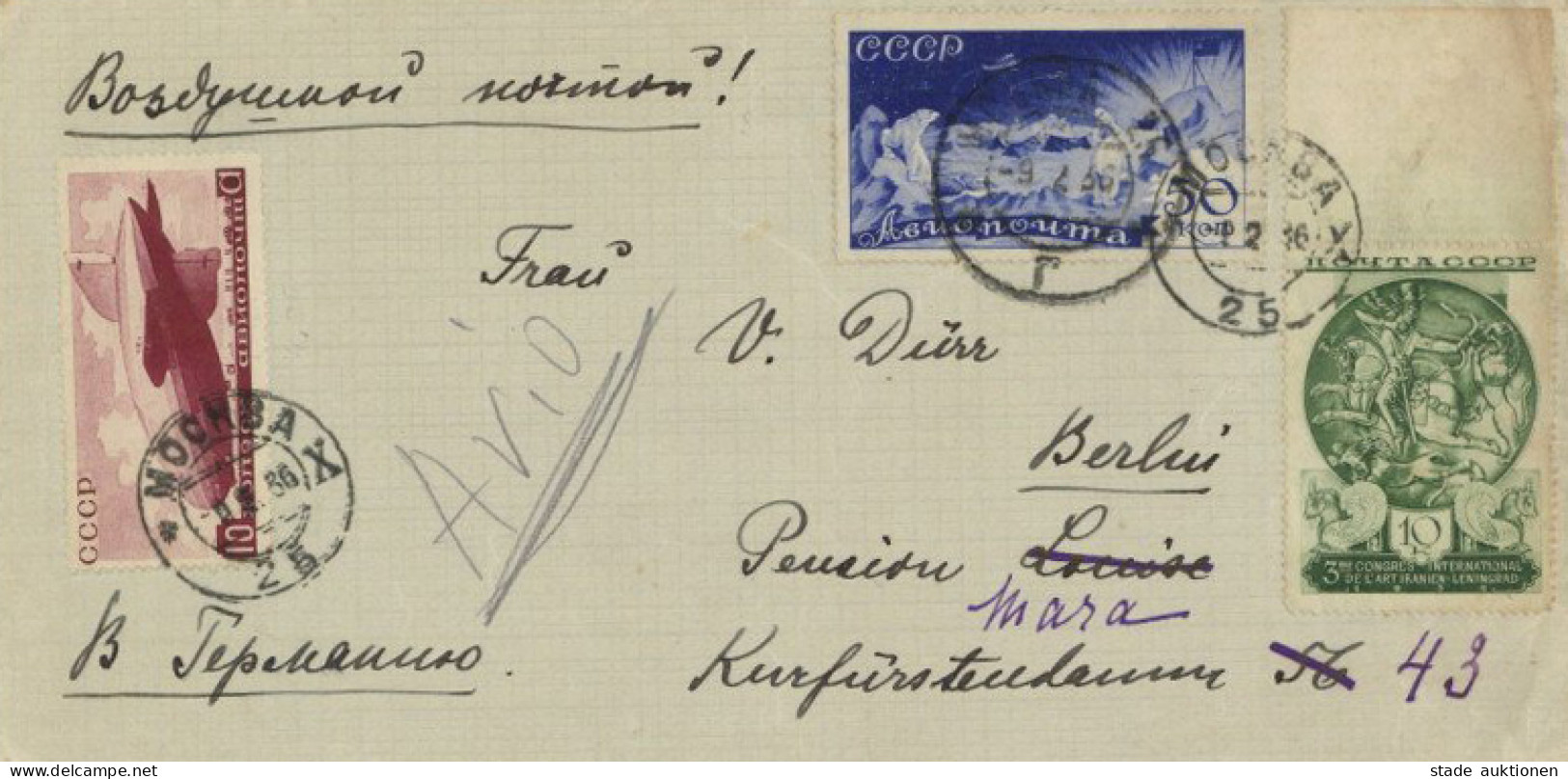Zeppelin Sowjetunion Zeppelinmarke Auf Luftpost-Brief 1936 Dirigeable - Dirigeables