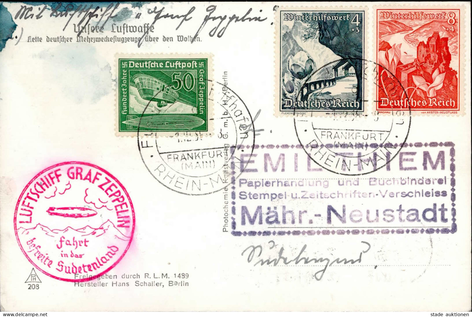 Zeppelinpost Fahrt In Das Befgreite Sudetenland", Nach Mährisch-Neustadt2.11.38 (starker Tintenfleck)" Dirigeable - Airships