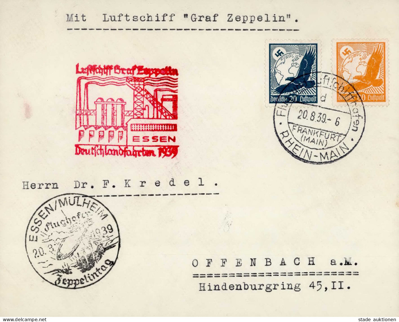 Zeppelinpost Fahrt Nach Essen 1939 I-II Dirigeable - Airships