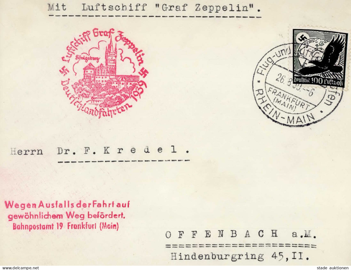 Zeppelinpost Fahrt Nach Königsberg (Ostpreußen) Ausfallstempel 1939 I-II Dirigeable - Dirigibili