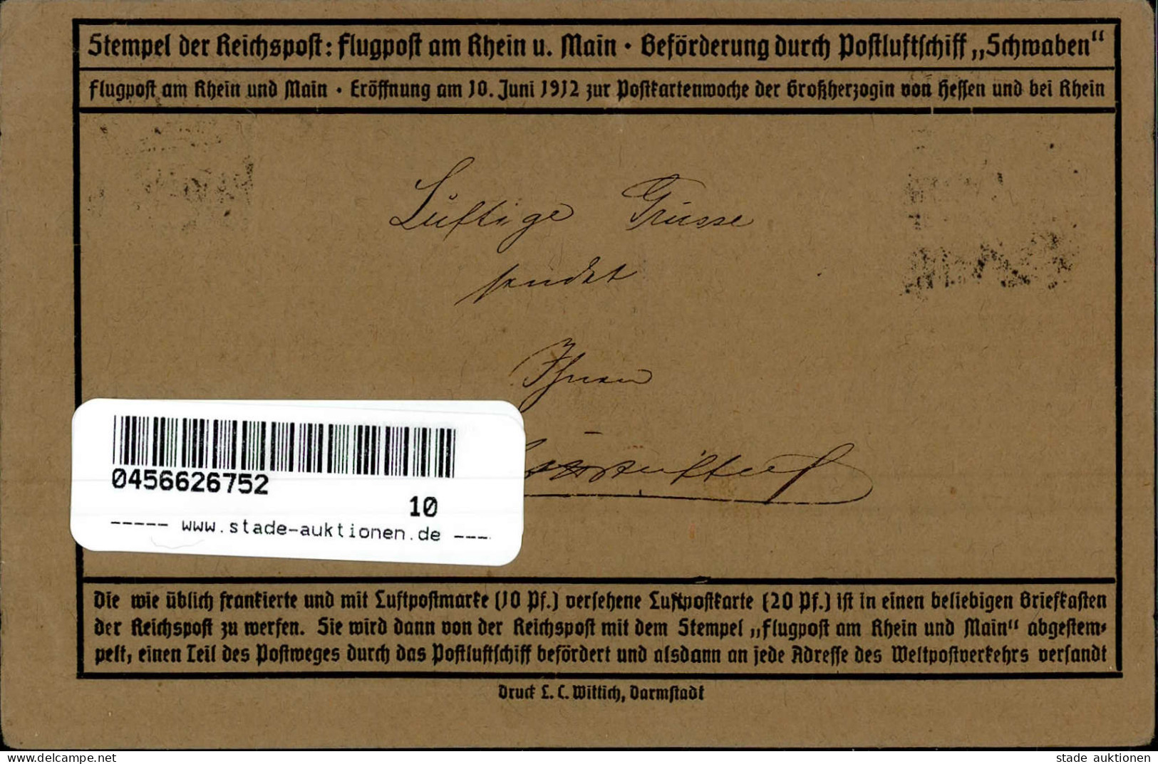 FLUGPOST RHEIN-MAIN - 10 Pfg. O FRANKFURT 18.6.12 I - Zeppeline
