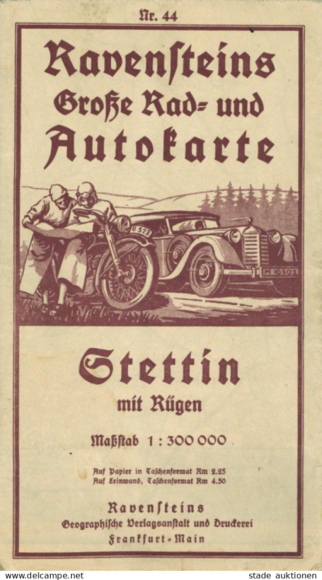 Auto Ravensteins Große Rad Und Autokarte  Maßstab 1: 300000 Nr. 44 Stettin Mit Rügen II (Faltriss) - Autres & Non Classés