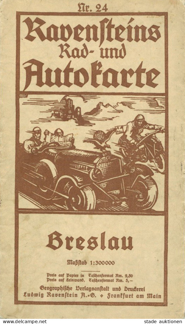 Auto Ravensteins Rad Und Autokarte  Maßstab 1:300000 Nr. 24 Breslau II (Faltriss) - Autres & Non Classés