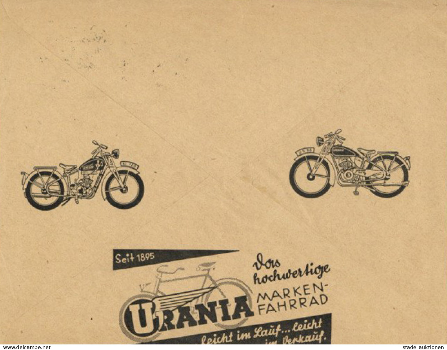 Fahrrad Dekorativer Briefumschlag Urania Fahrrad-Werke Cottbus 1937 Cycles - Otros & Sin Clasificación