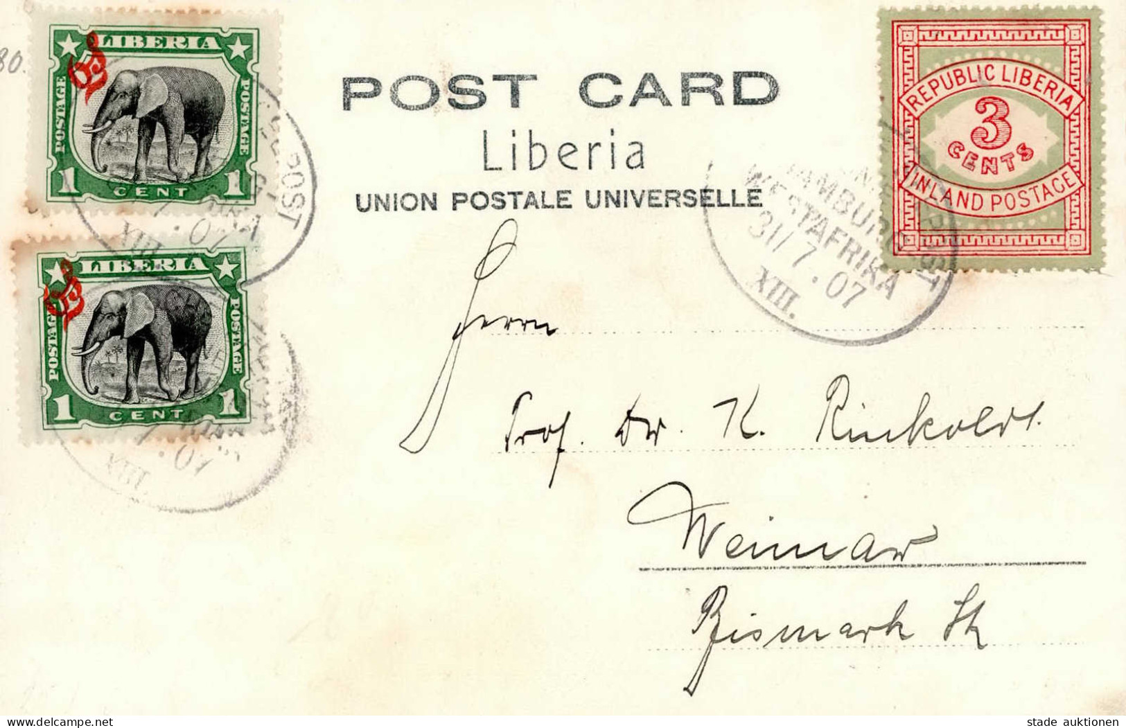 Deutsche Seepost Hamburg-Westafrika AK Monrovia (Liberia) Schiffspost-Stempel XIII. Vom 31.07.1907 I-II - Historia