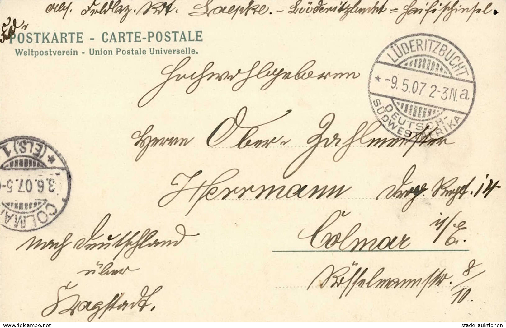 Kolonien Deutsch-Südwestafrika Frachtfahrer Feldpost Stempel Lüderitzbucht 1907 I-II Colonies - Storia