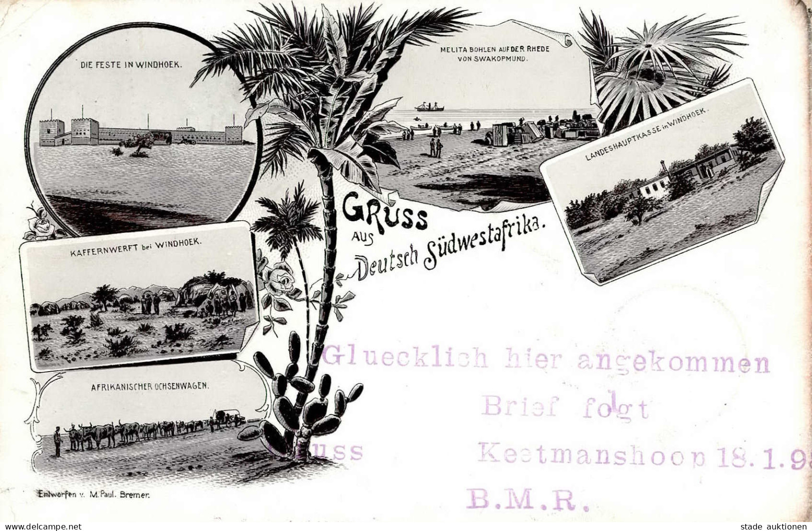 Kolonien Deutsch-Südwestafrika Gruss Aus DSWA Lithographie Stempel Keetmanshoop 1898 I-II Colonies Montagnes - Geschichte