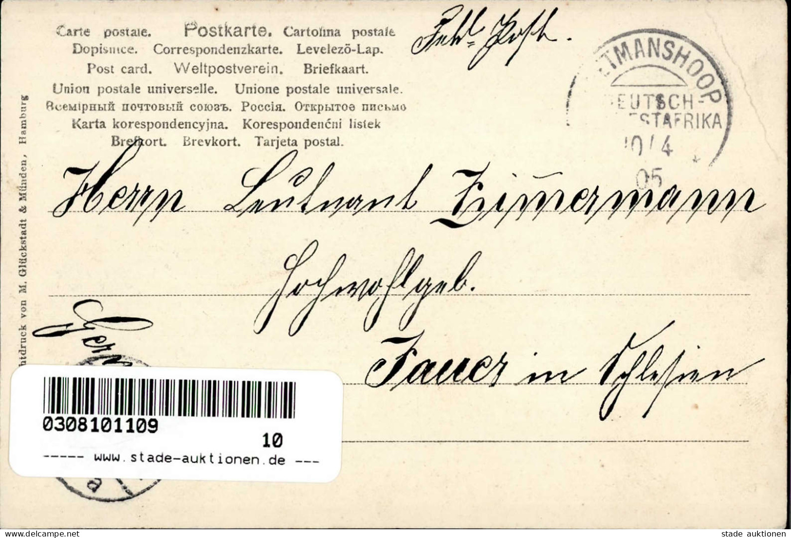 Kolonien Deutsch-Südwestafrika Kuba Bahnstation Stempel Keetmanshoop 10.04.1905 I-II (eckbug) Colonies - Geschichte