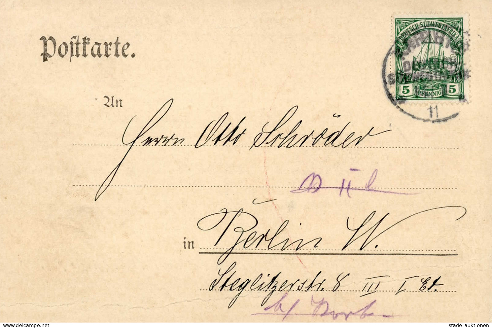 Kolonien Deutsch-Südwestafrika Lüderitzbucht Angra Pequena Stempel Karibib 1911 I-II Colonies - Storia