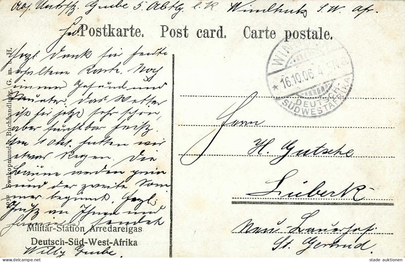 Kolonien Deutsch-Südwestafrika Militär-Station Arredareigas Stempel Windhuk 1906 I-II (Ecken Bestossen) Colonies - Histoire