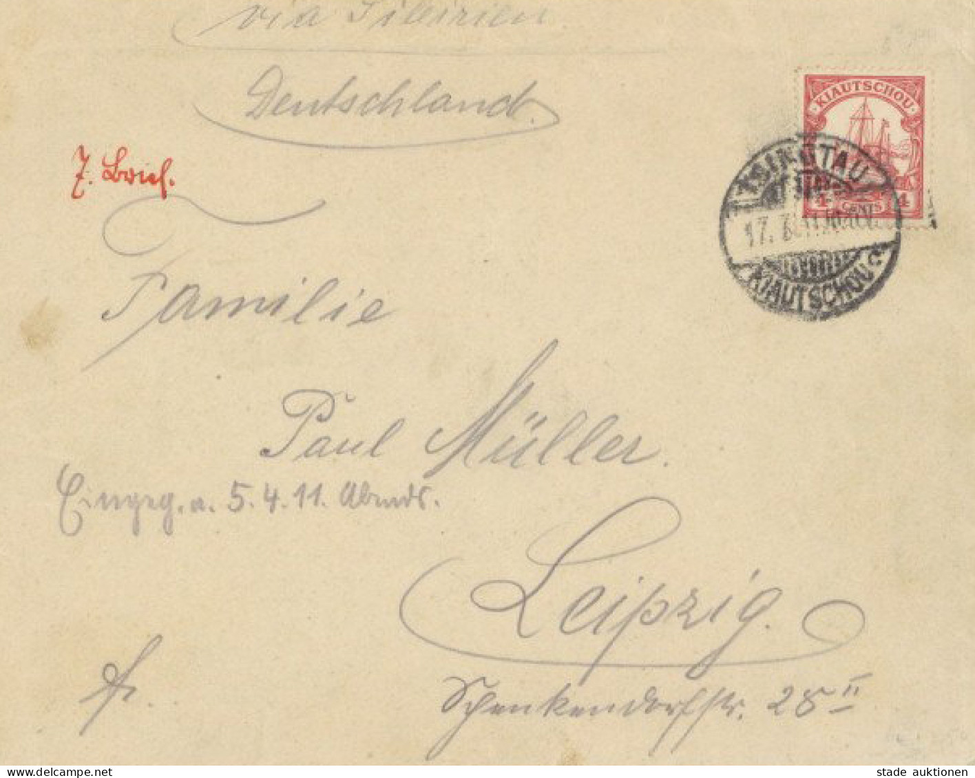 Kolonien Kiautschou Einzelfrankatur Brief Tsingtau 1911 I-II Colonies - History