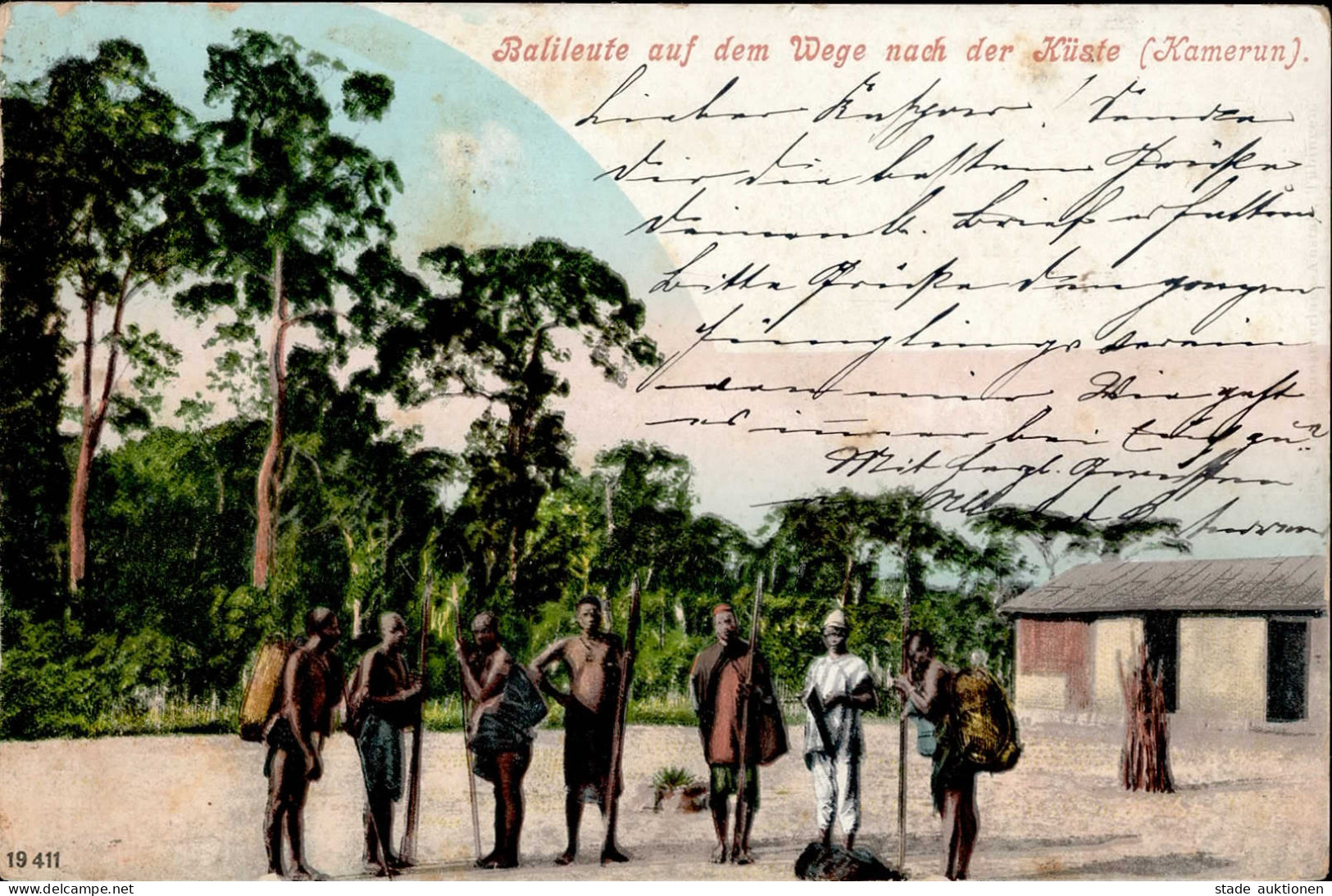 Kolonien Kamerun Balileute Auf Dem Wege Nach Der Küste Litho Stempel Duala 1903 II (fleckig, Kanten Abgestoßen) Colonies - Storia