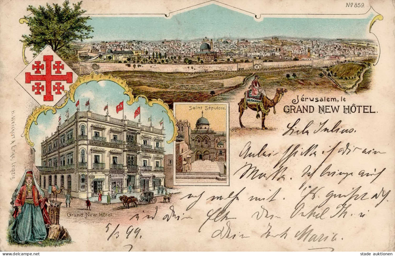 Kolonien PALÄSTINA - GRAND NEW HOTEL O JERUSALEM 1899 (türk.Post) I-II Colonies - Storia