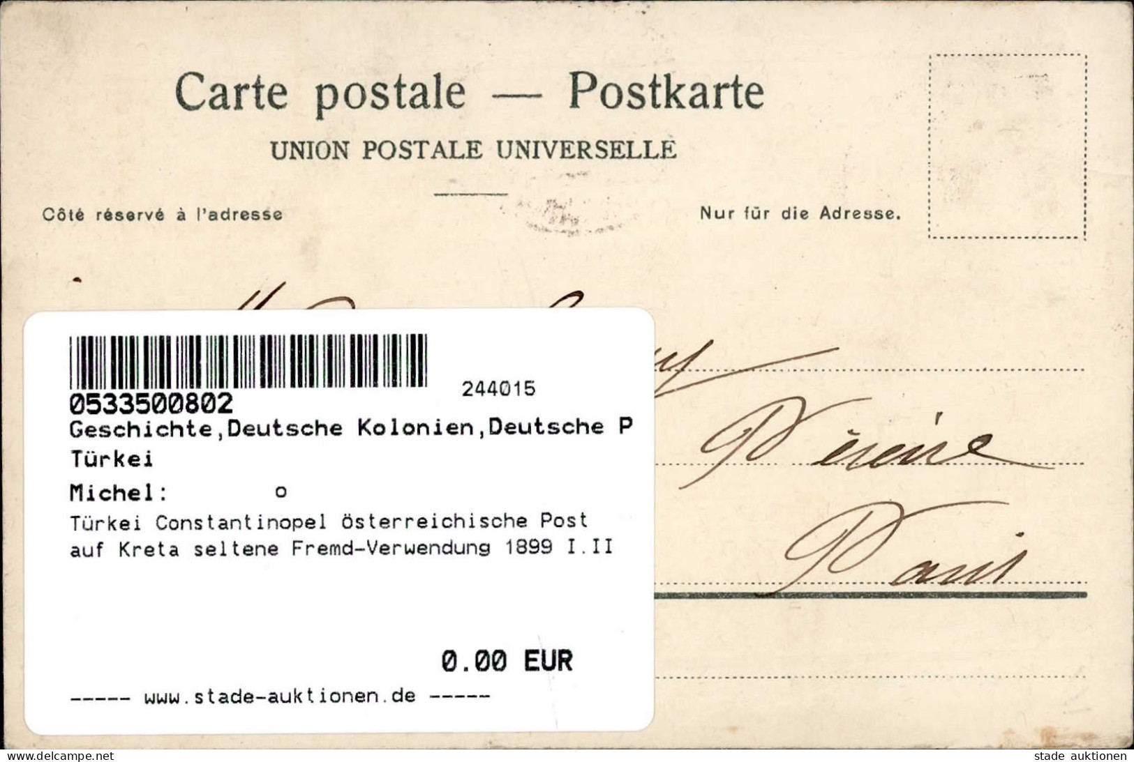 Türkei Constantinopel Österreichische Post Auf Kreta Seltene Fremd-Verwendung 1899 I.II - Histoire
