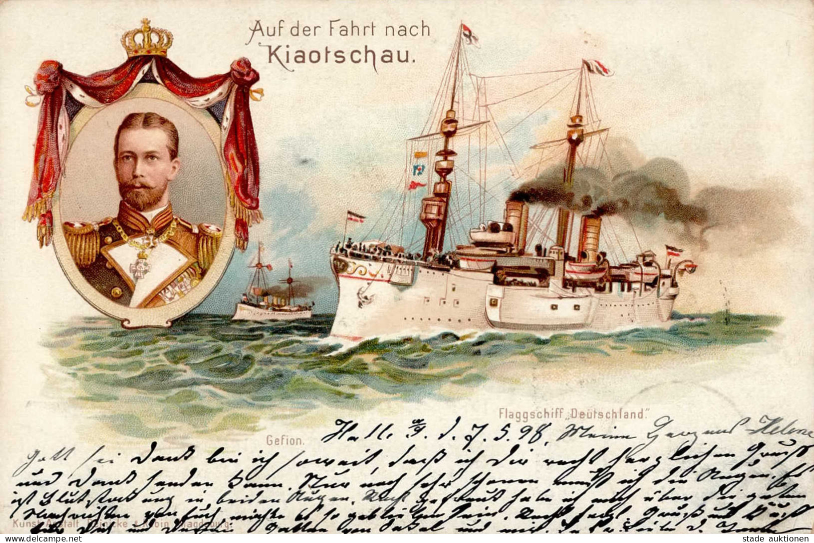 Kolonien Kiaotschau Flaggschiff Deutschland Gefion 1898 I-II (Ecken Abgestossen, Marke Entfernt, Ecke Gestaucht) Colonie - Histoire