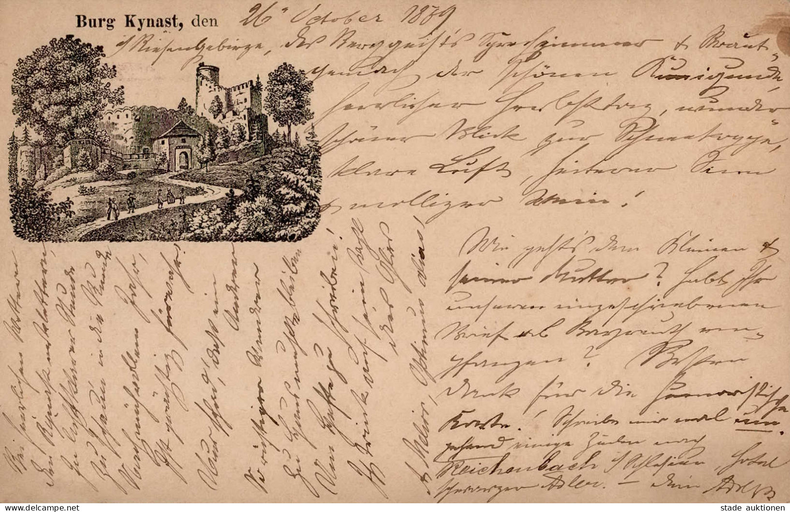 Vorläufer 1879 Privat-Ganzsache Burg Kynast Ra-O Hermsdorf Regierungs-Bezirk Liegnitz (Schlesien) Hs. Datiert 26. Oktobe - Other & Unclassified