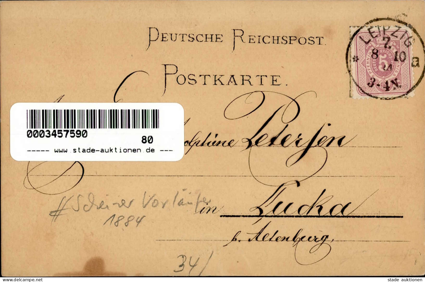 Vorläufer Leipzig (o-7000) Verlag Franz Scheiner 1884 I-II (VS/RS Fleckig) - Other & Unclassified