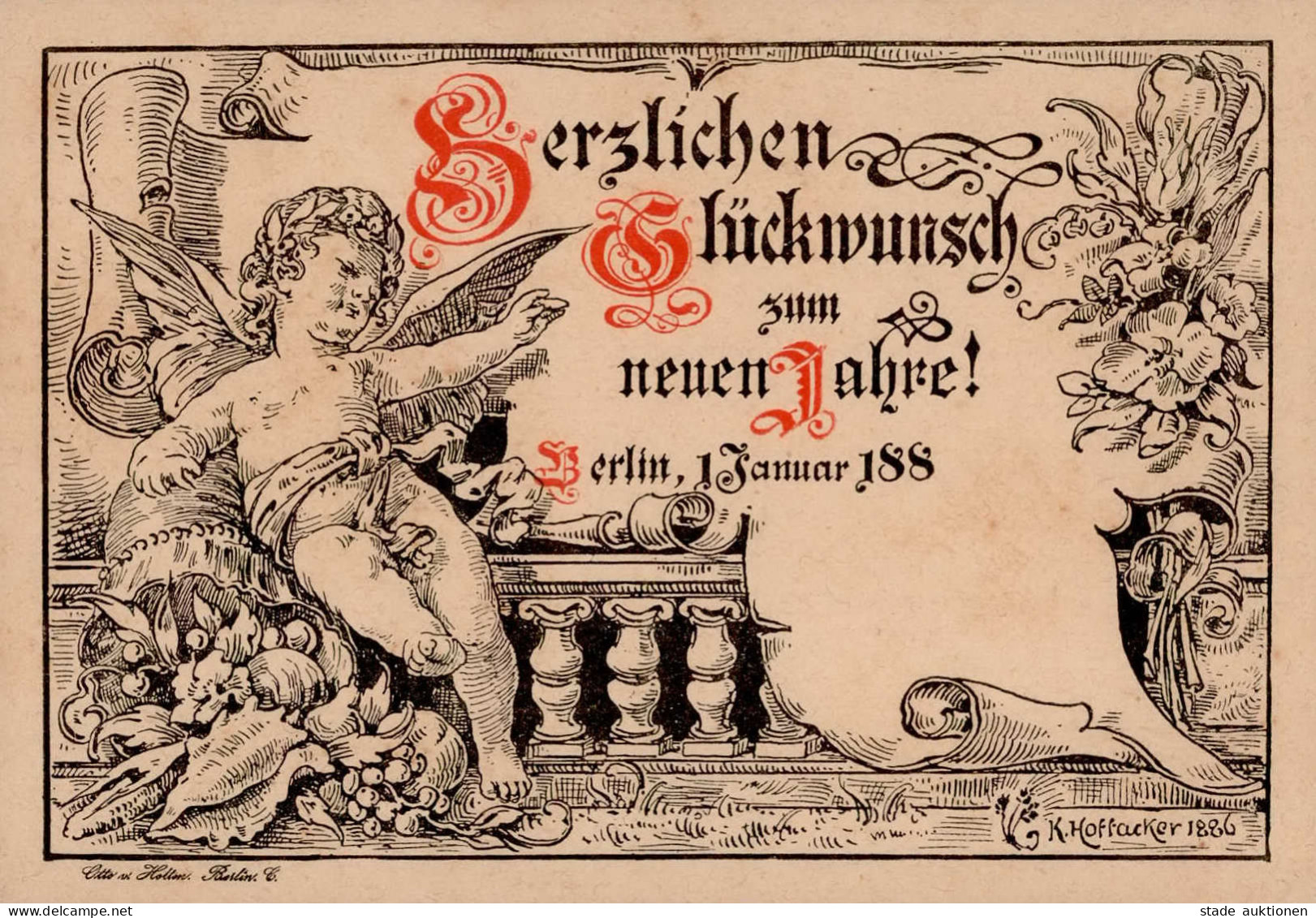 Vorläufer Neujahr Sign. K. Hoffacker 1886 Nicht Gelaufen I-II (VS/RS Fleckig) Bonne Annee - Other & Unclassified