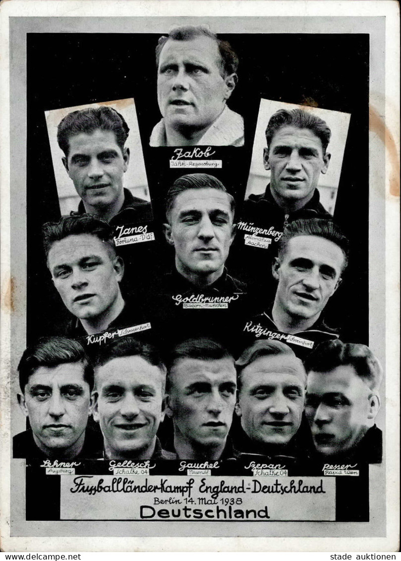 Fussball Länderkampf England - Deutschland Berlin (1000) 14. Mai 1938 WK II Jakob, Janes, Münzenberg, Kitzinger U.a. Spi - Calcio