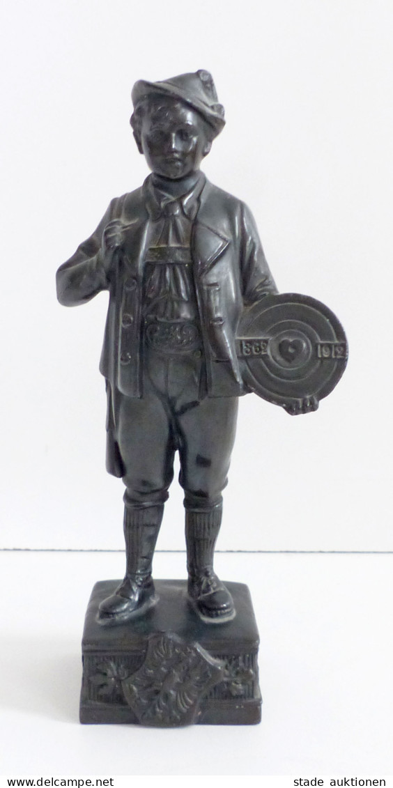 Guß-Figur Schützenjunge Auf Sockel, H=15cm Ca. 1912 - Waffenschiessen