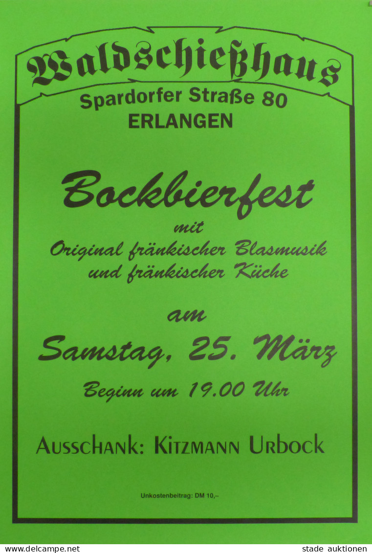Schützen Plakat Waldschießhaus Erlangen, Bockbierfest Am 25. März, 61 X 43 Cm I-II - Tir (Armes)