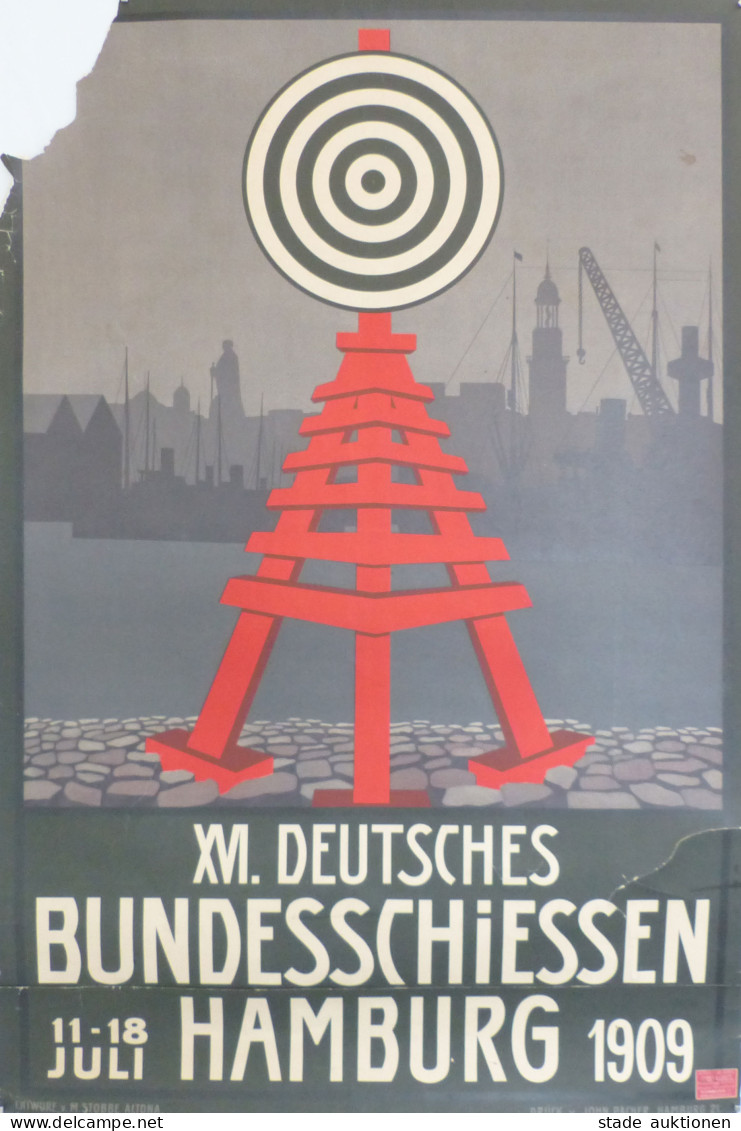 Schützen Plakat XVI. Deutsches Bundesschiessen 11.-18. Juli Hamburg 1909, II (Ecke Li. Oben Abgerissen Und Unterer Rand  - Tir (Armes)