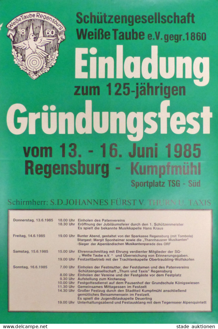 Schützen Schützengesellschaft Weiße Taube E.V. Gegr. 1860 Einladung Zum 125-jährigen Gründungsfest Vom 13.-16. Juni 1985 - Tiro (armi)