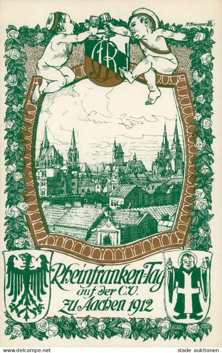 Studentika AACHEN - RHEINFRANKEN-TAG 1912 Künstlerkarte Sign. A.Arnegger I - Otros & Sin Clasificación