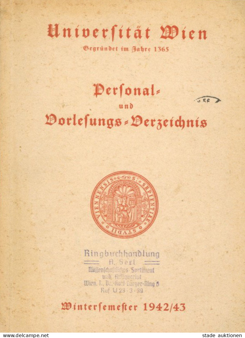 Studentika Buch Personal Und Vorlesungsverzeichnis Der Universität Wien Wintersemester1942/43 Verlag Adolf Holzhausens W - Autres & Non Classés